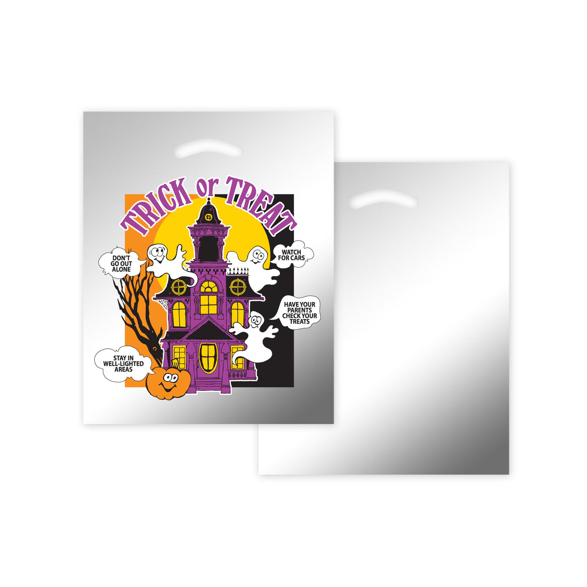 Wholesale STOCK DESIGN HALLOWEEN DIE CUT BAG - HAUNTED HOUSE (SILVER REFLECTIVE) - TOTE - 13HH1215