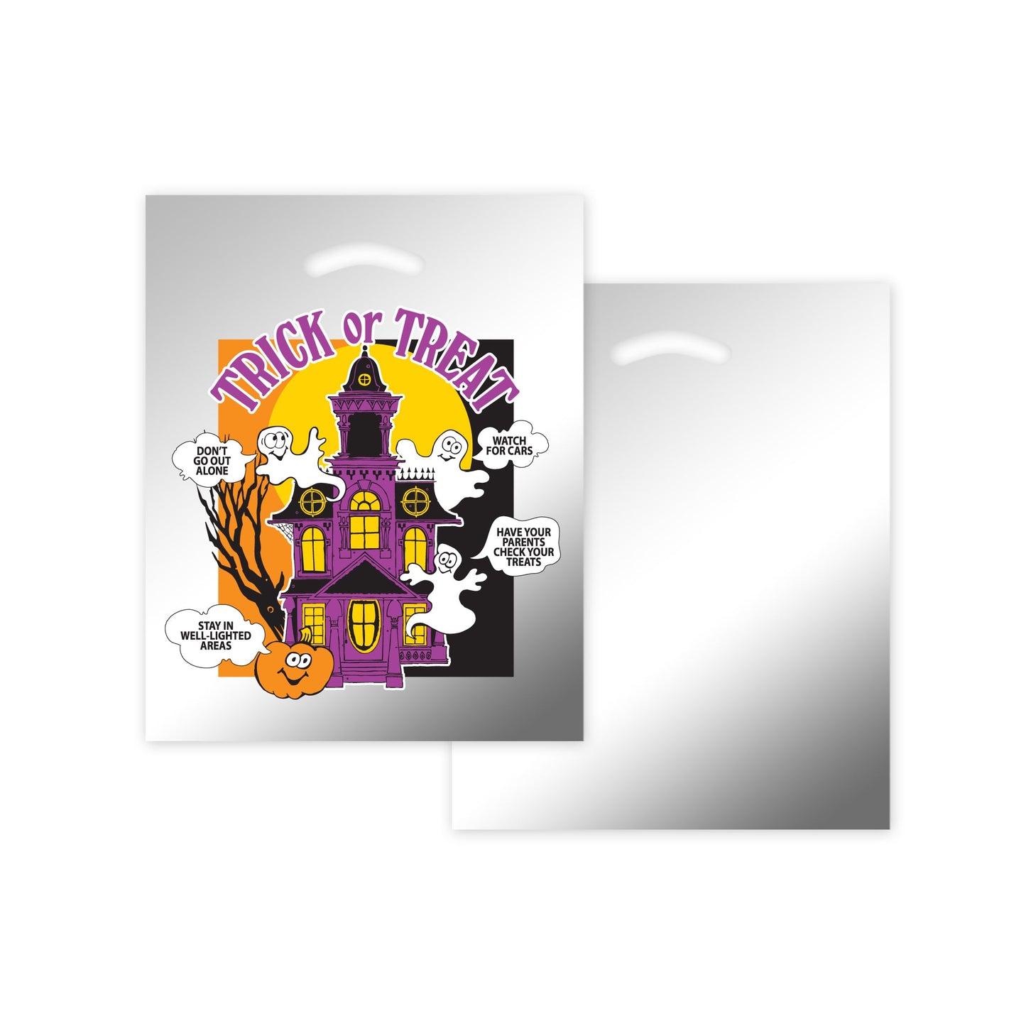 Wholesale STOCK DESIGN HALLOWEEN DIE CUT BAG - HAUNTED HOUSE (SILVER REFLECTIVE) - TOTE - 13HH1215