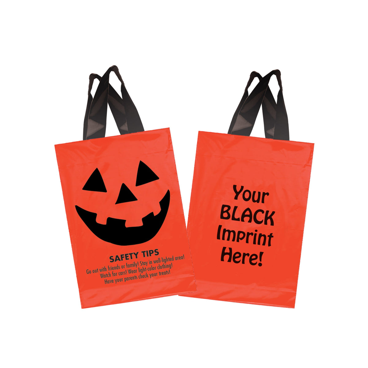 Wholesale STOCK DESIGN HALLOWEEN SOFT LOOP SHOPPER BAG - PUMPKIN FACE WITH SAFETY TIPS - 13SL1015