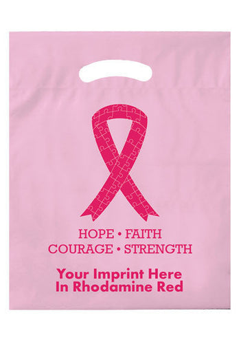 Wholesale Fold Over Reinforced Die Cut Bag Awareness Pink - 12DC1215R