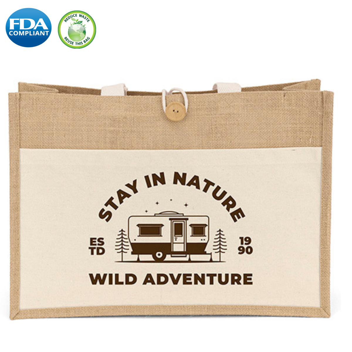 Wholesale Riley Long Handle Jute Shopping Bag